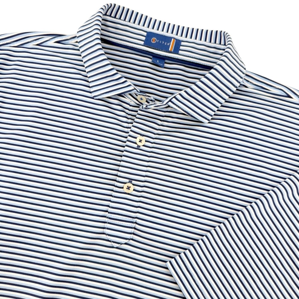 Stitch Golf Signature Polo Shirt Men L Blue Striped Performance Short Sleeve